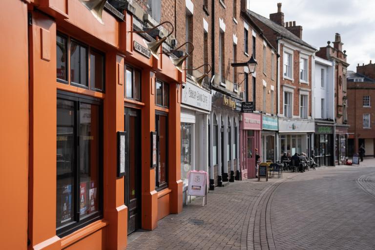 Shop fronts taken at an angle with no people in view